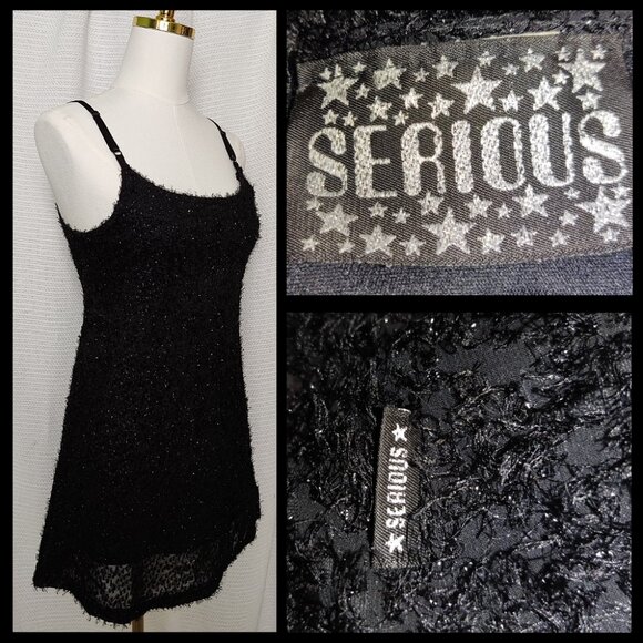 Serious Dresses & Skirts - Serious | fuzzy sparkly black mini dress | adjustable strap